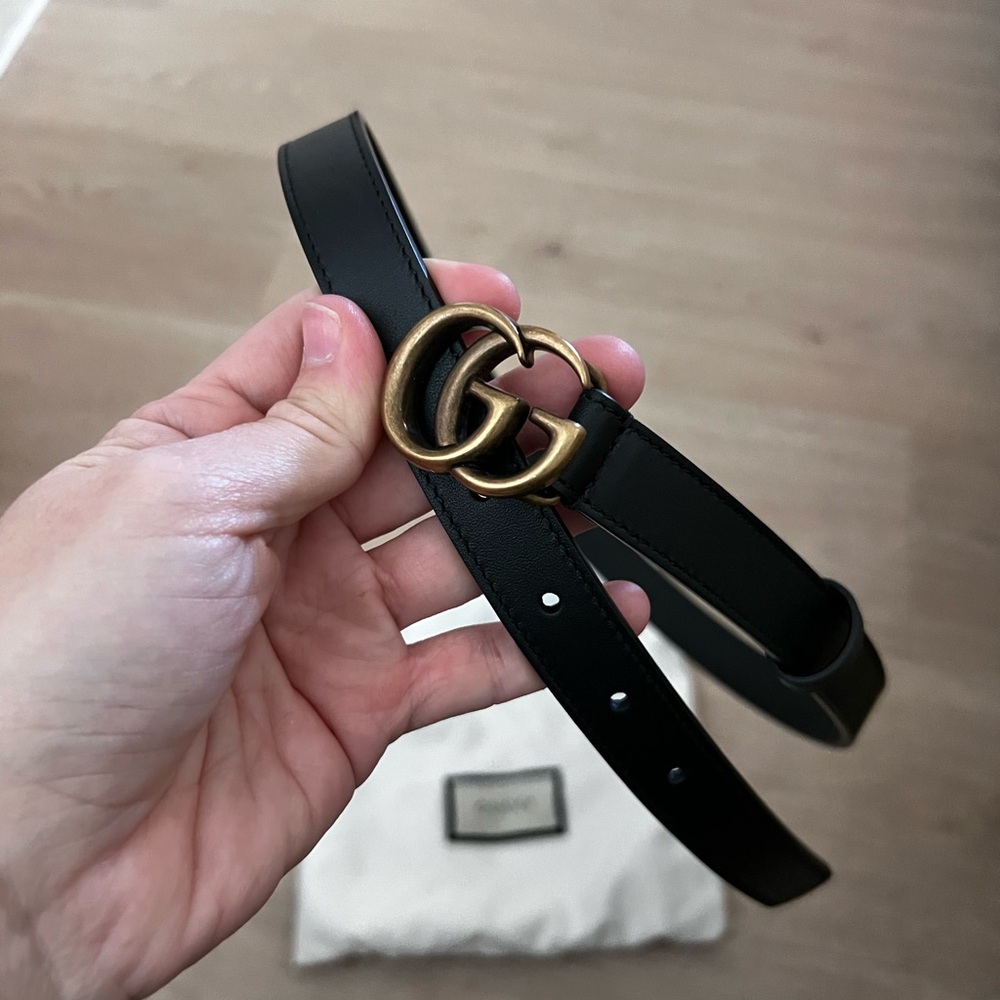 Gucci Black Leather Belt with Gold Buckle